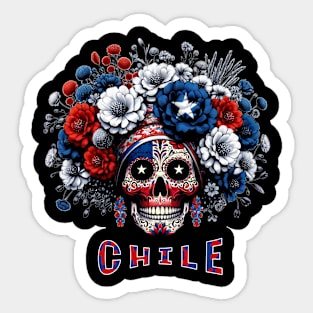 Santiago Chile Neon Sugar Skull Chilean Flag Style Graphic Sticker